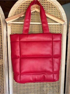 Campsite Red Quilted Tote Bag